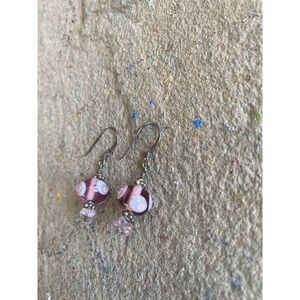 Dangle Earrings Glass Circular Purple Pink Lavender